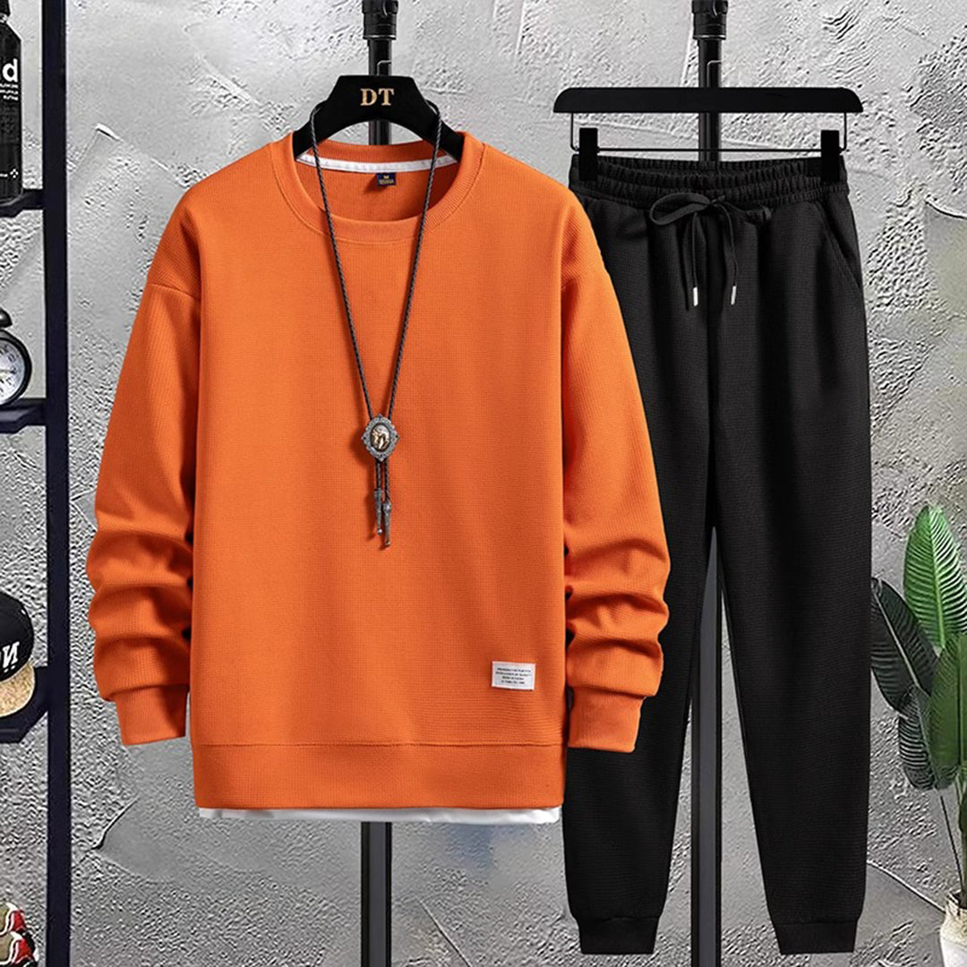 Two-Piece Set - Men's Co Ord Loose Fit Leisure Jogger Sweatshirt Set-Fashion Men Tracksuit All-year-Chaps of London-Orange-Black-M-Chaps of London