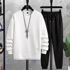 Two-Piece Set - Men's Co Ord Loose Fit Leisure Jogger Sweatshirt Set-Fashion Men Tracksuit All-year-Chaps of London-White-Black-M-Chaps of London