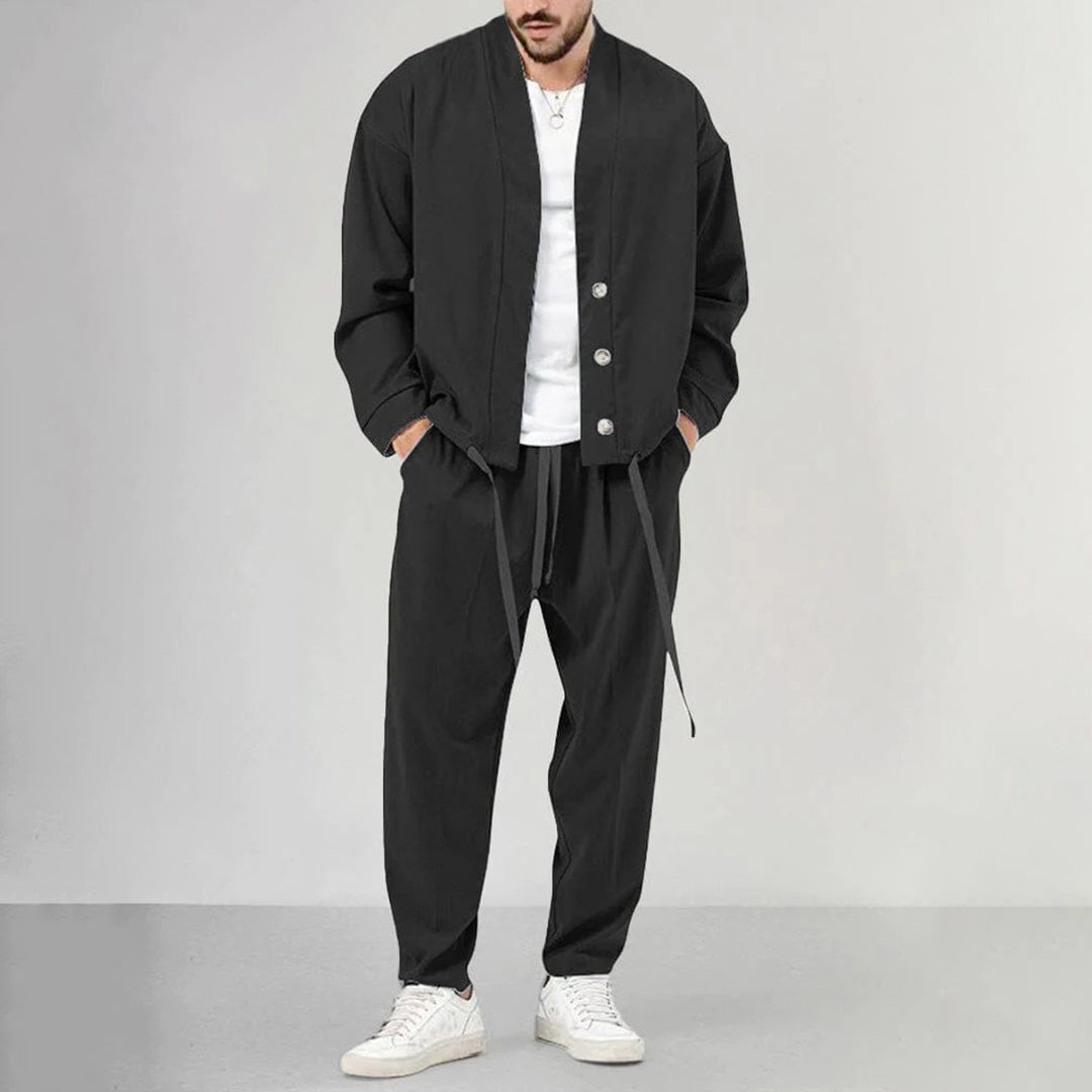 Two-Piece Set - Men's Overshirt and Sweatpants Co-Ord Set-2 piece set-Chaps of London-Black-M-Chaps of London