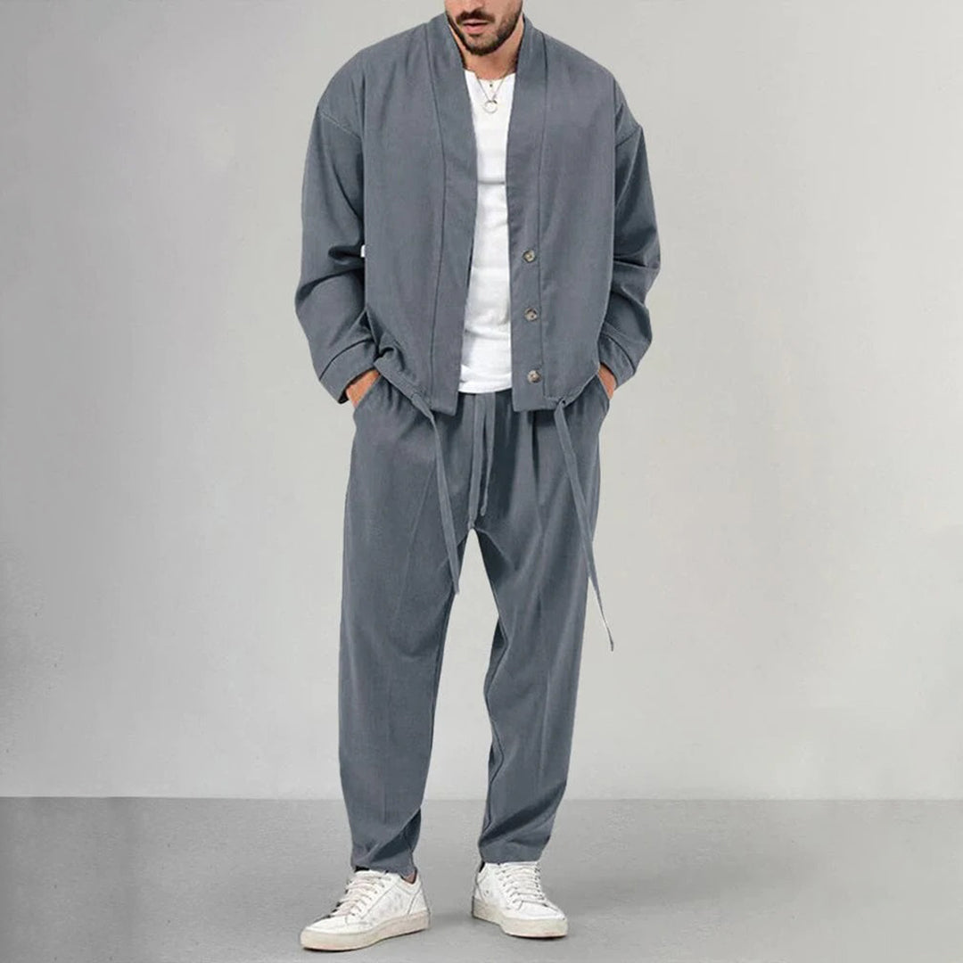Two-Piece Set - Men's Overshirt and Sweatpants Co-Ord Set-2 piece set-Chaps of London-Dark Gray-M-Chaps of London