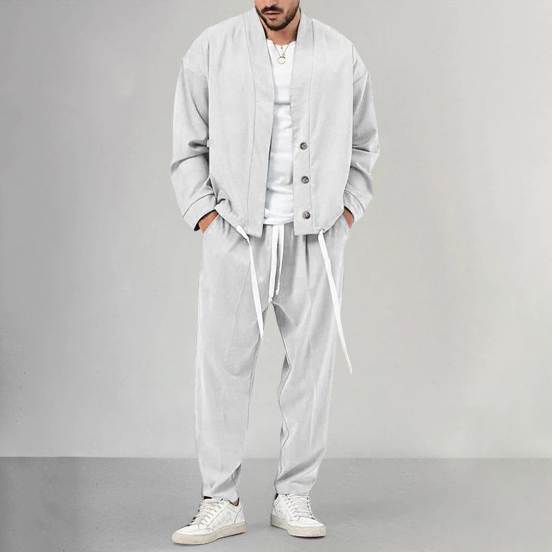Two-Piece Set - Men's Overshirt and Sweatpants Co-Ord Set-2 piece set-Chaps of London-White-M-Chaps of London