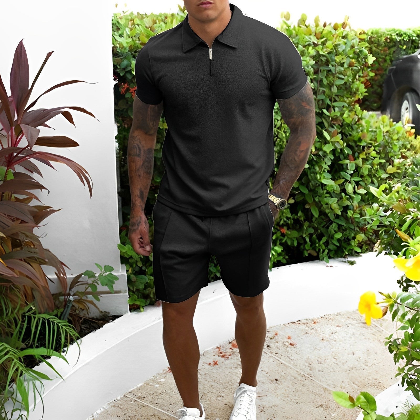 Two-Piece Set - Men's T-Shirt and Shorts Co-Ord Set for Summer-Chaps of London-Black-S-Chaps of London