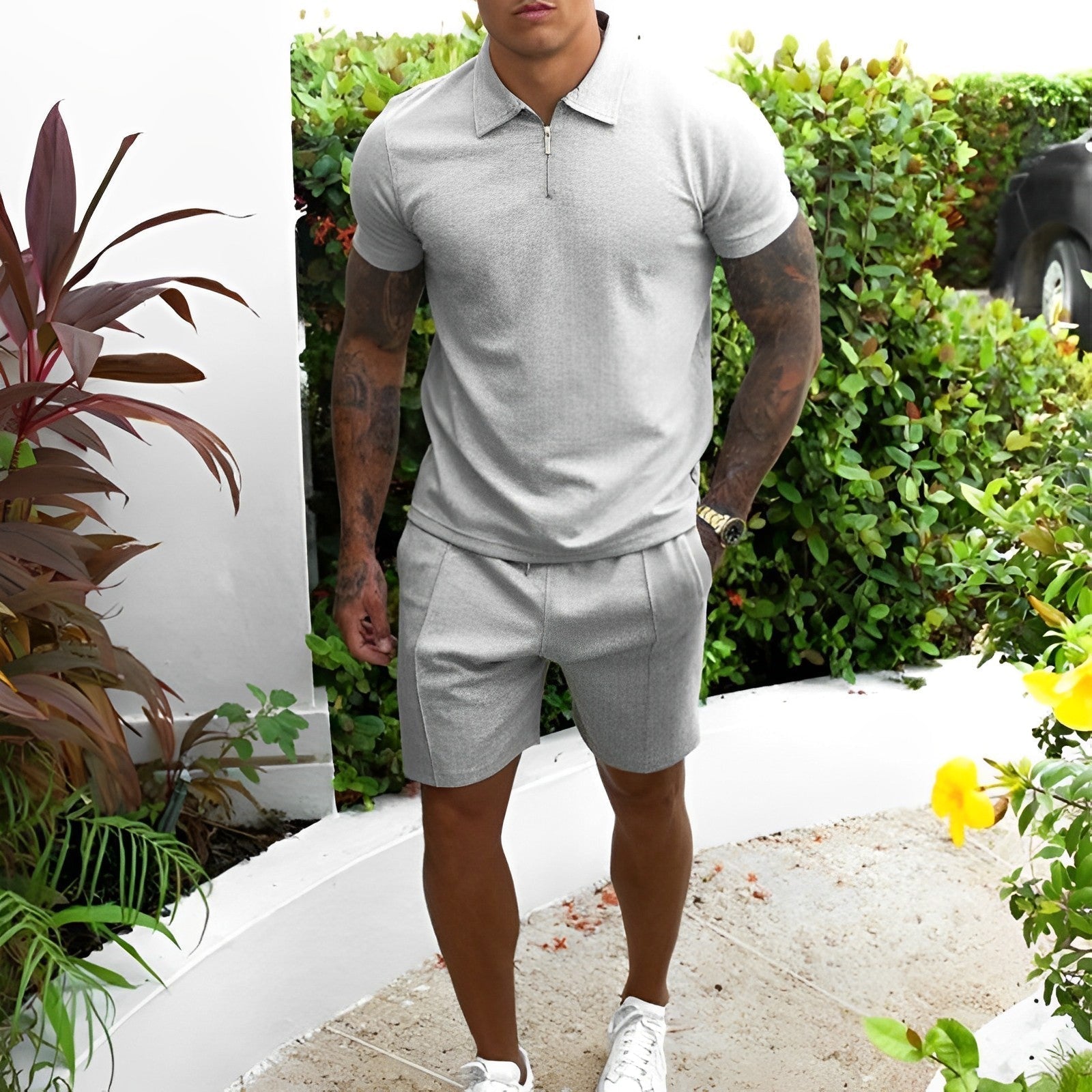 Two-Piece Set - Men's T-Shirt and Shorts Co-Ord Set for Summer-Chaps of London-Gray-S-Chaps of London