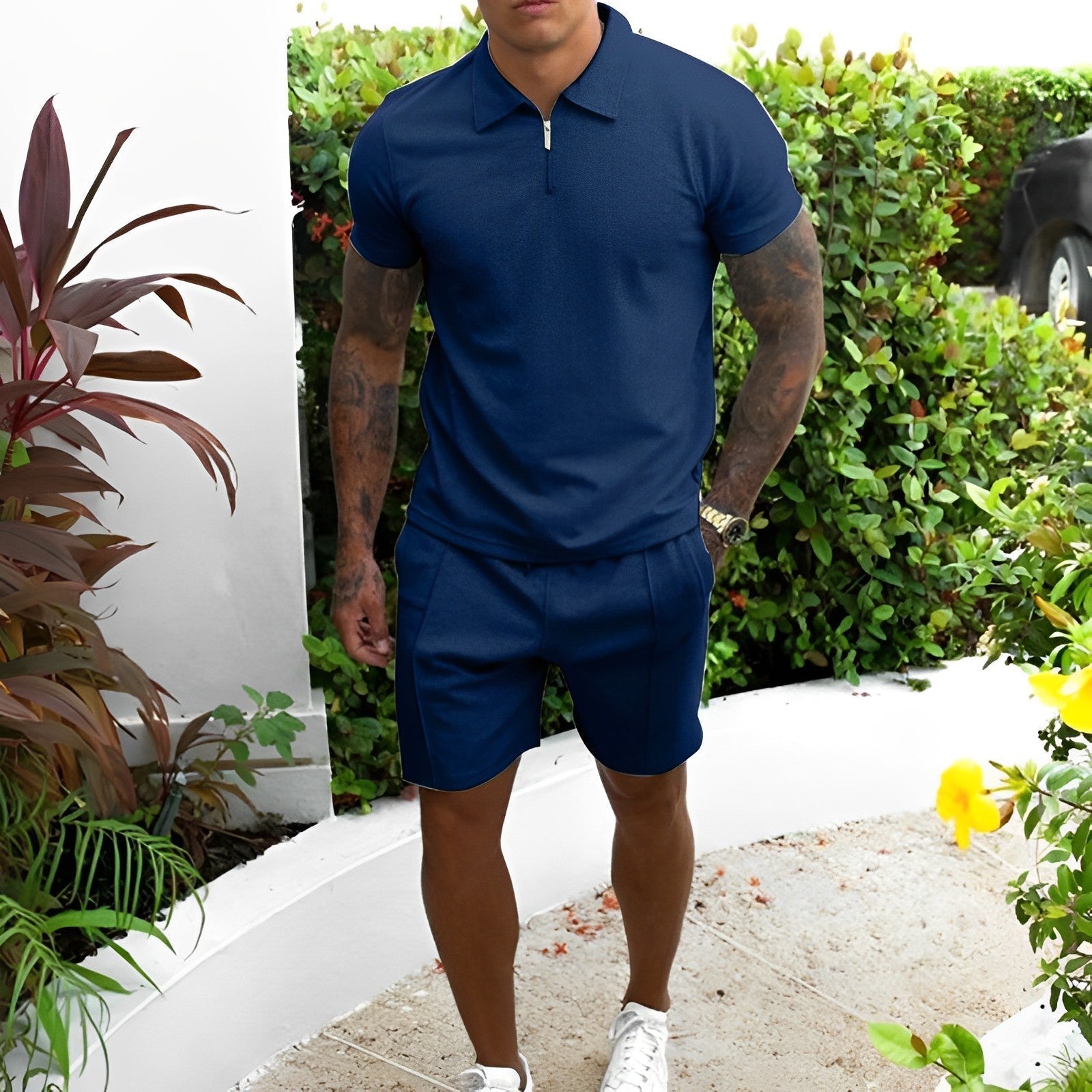 Two-Piece Set - Men's T-Shirt and Shorts Co-Ord Set for Summer-Chaps of London-Light Blue-S-Chaps of London