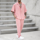 Two-Piece Set | Pink | Short Sleeve | Pants and Shirt Set | Men's Co-Ord Set-Chaps of London-Pink-S-Chaps of London