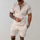 Two-Piece Set - Quarter Zip - Polo T-Shirt -Shorts and Shirt Set - Men's Summer Clothes-Men Summer Set-Chaps of London-Beige-S-Chaps of London