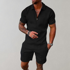 Two-Piece Set - Quarter Zip - Polo T-Shirt -Shorts and Shirt Set - Men's Summer Clothes-Men Summer Set-Chaps of London-Black-S-Chaps of London