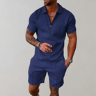 Two-Piece Set - Quarter Zip - Polo T-Shirt -Shorts and Shirt Set - Men's Summer Clothes-Men Summer Set-Chaps of London-Navy Blue-S-Chaps of London