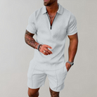 Two-Piece Set - Quarter Zip - Polo T-Shirt -Shorts and Shirt Set - Men's Summer Clothes-Men Summer Set-Chaps of London-White-S-Chaps of London