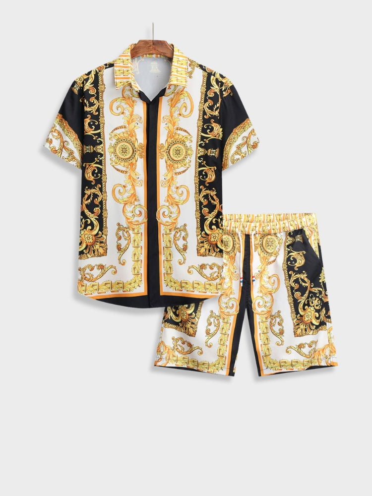 Two-Piece Set | Short Sleeve | Button-Up | Co-Ord Set | Men's Summer Clothes-Baroque Summer Set-Chaps of London-Black-S-Chaps of London