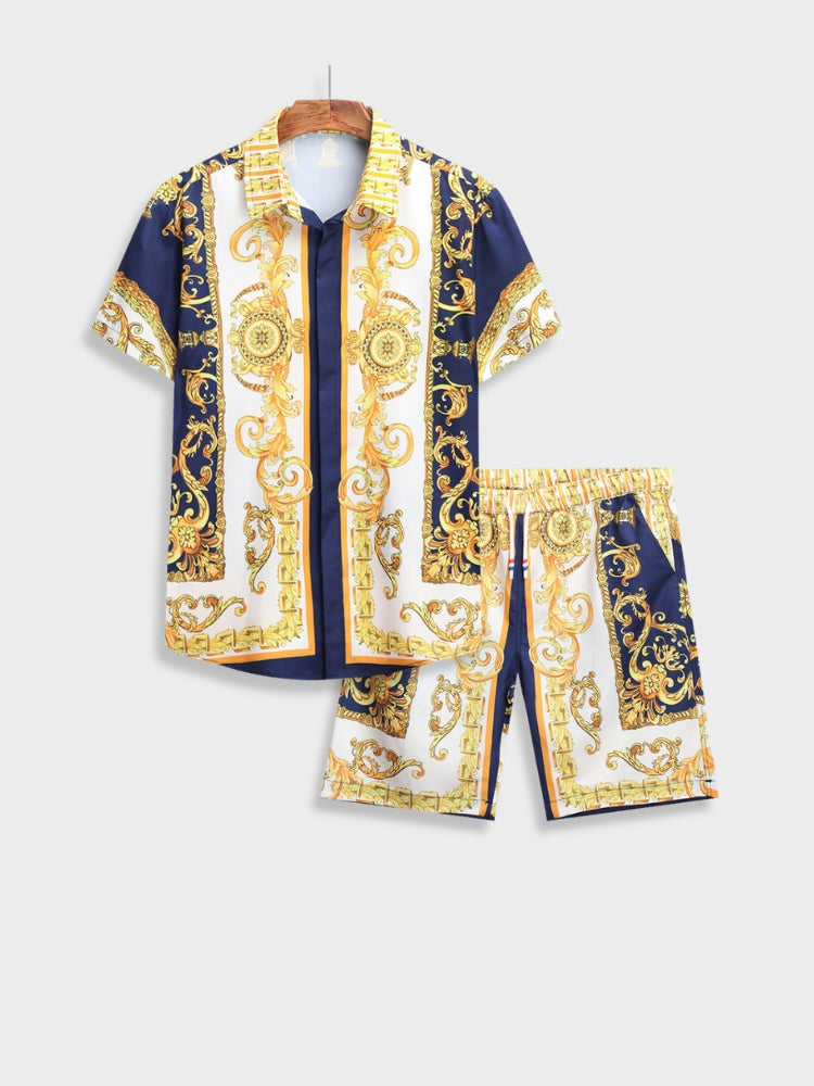 Two-Piece Set | Short Sleeve | Button-Up | Co-Ord Set | Men's Summer Clothes-Baroque Summer Set-Chaps of London-Navy Blue-S-Chaps of London