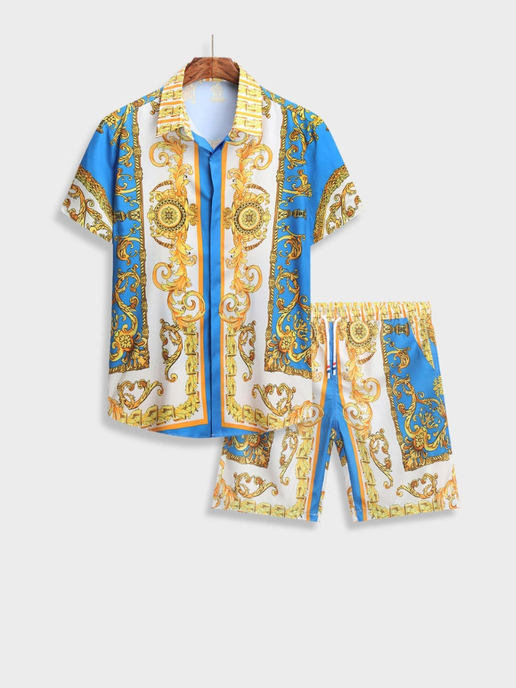 Two-Piece Set | Short Sleeve | Button-Up | Co-Ord Set | Men's Summer Clothes-Baroque Summer Set-Chaps of London-Sky Blue-S-Chaps of London