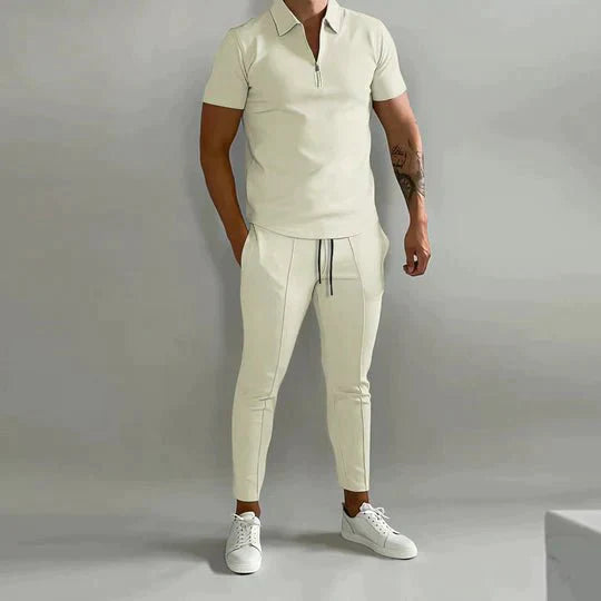 Two-Piece Set - Short Sleeve - Co-Ord Set - Men's Clothing-Men Set-Chaps of London-Beige-S-Chaps of London