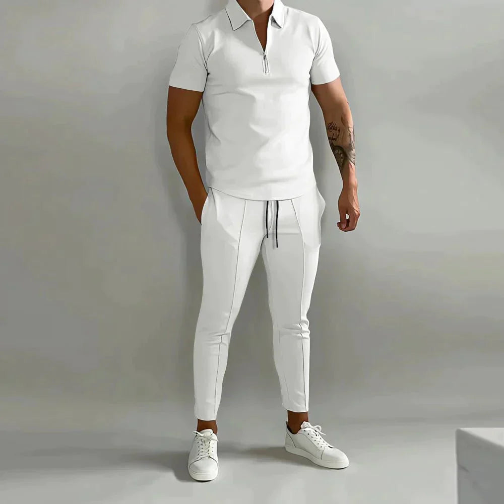 Two-Piece Set - Short Sleeve - Co-Ord Set - Men's Clothing-Men Set-Chaps of London-White-S-Chaps of London