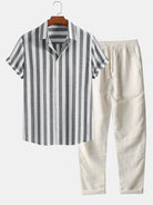Two-Piece Set | Short Sleeve | Linen | Shirt and Pants Set | Men's Summer Clothes-Two Pieces Outfits-Chaps of London-Gray-S-Chaps of London
