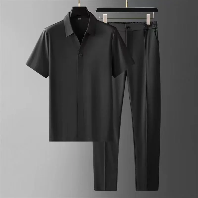 Two-Piece Set | Short Sleeve | Polo Shirt | Co-Ord Set | Men's Clothing-Chaps of London-Black-M-Chaps of London