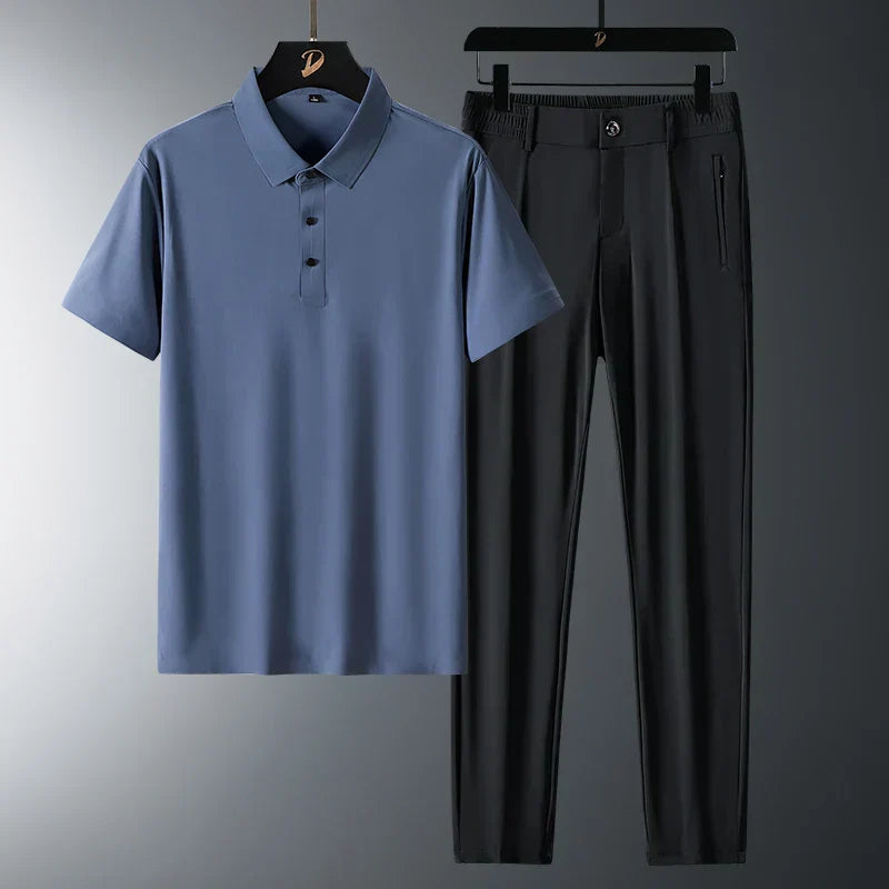 Two-Piece Set | Short Sleeve | Polo Shirt | Co-Ord Set | Men's Clothing-Chaps of London-Blue-M-Chaps of London