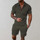 Two-Piece Set | Short Sleeve | Polo Shirt | Shirt & Shorts Set | Men's Clothing-Chaps of London-Green-S-Chaps of London