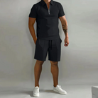 Two-Piece Set | Short Sleeve | Polo Shirt | Shorts and Shirt Set | Men's Clothing-Chaps of London-Black-S-Chaps of London