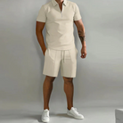Two-Piece Set | Short Sleeve | Polo Shirt | Shorts and Shirt Set | Men's Clothing-Chaps of London-Khaki-S-Chaps of London