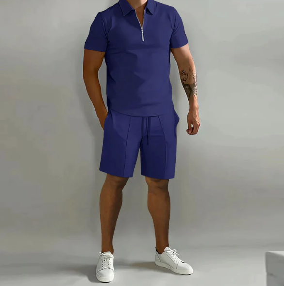 Two-Piece Set | Short Sleeve | Polo Shirt | Shorts and Shirt Set | Men's Clothing-Chaps of London-Navy Blue-S-Chaps of London