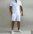 Two-Piece Set | Short Sleeve | Polo Shirt | Shorts and Shirt Set | Men's Clothing-Chaps of London-White-S-Chaps of London