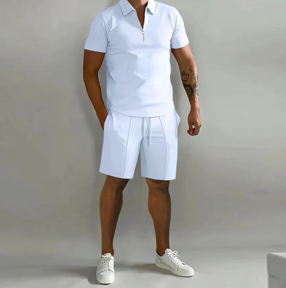 Two-Piece Set | Short Sleeve | Polo Shirt | Shorts and Shirt Set | Men's Clothing-Chaps of London-White-S-Chaps of London