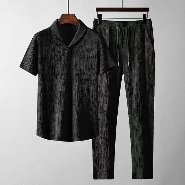 Two-Piece Set - T-Shirt - Drawstring - Co-Ord Set - Men's Summer Clothes-Chaps of London-Black-S-Chaps of London