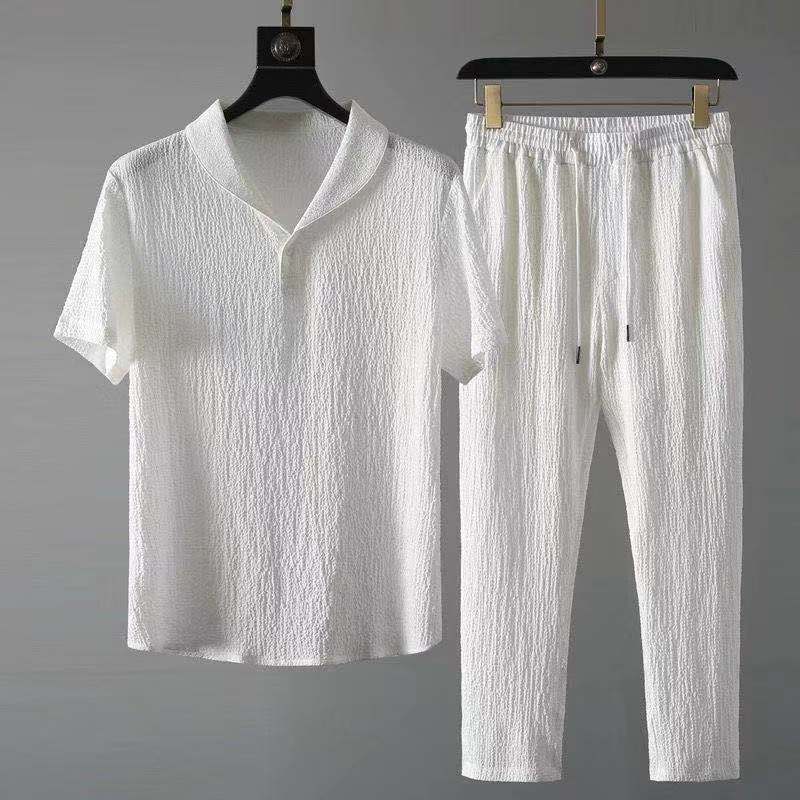 Two-Piece Set - T-Shirt - Drawstring - Co-Ord Set - Men's Summer Clothes-Chaps of London-White-S-Chaps of London