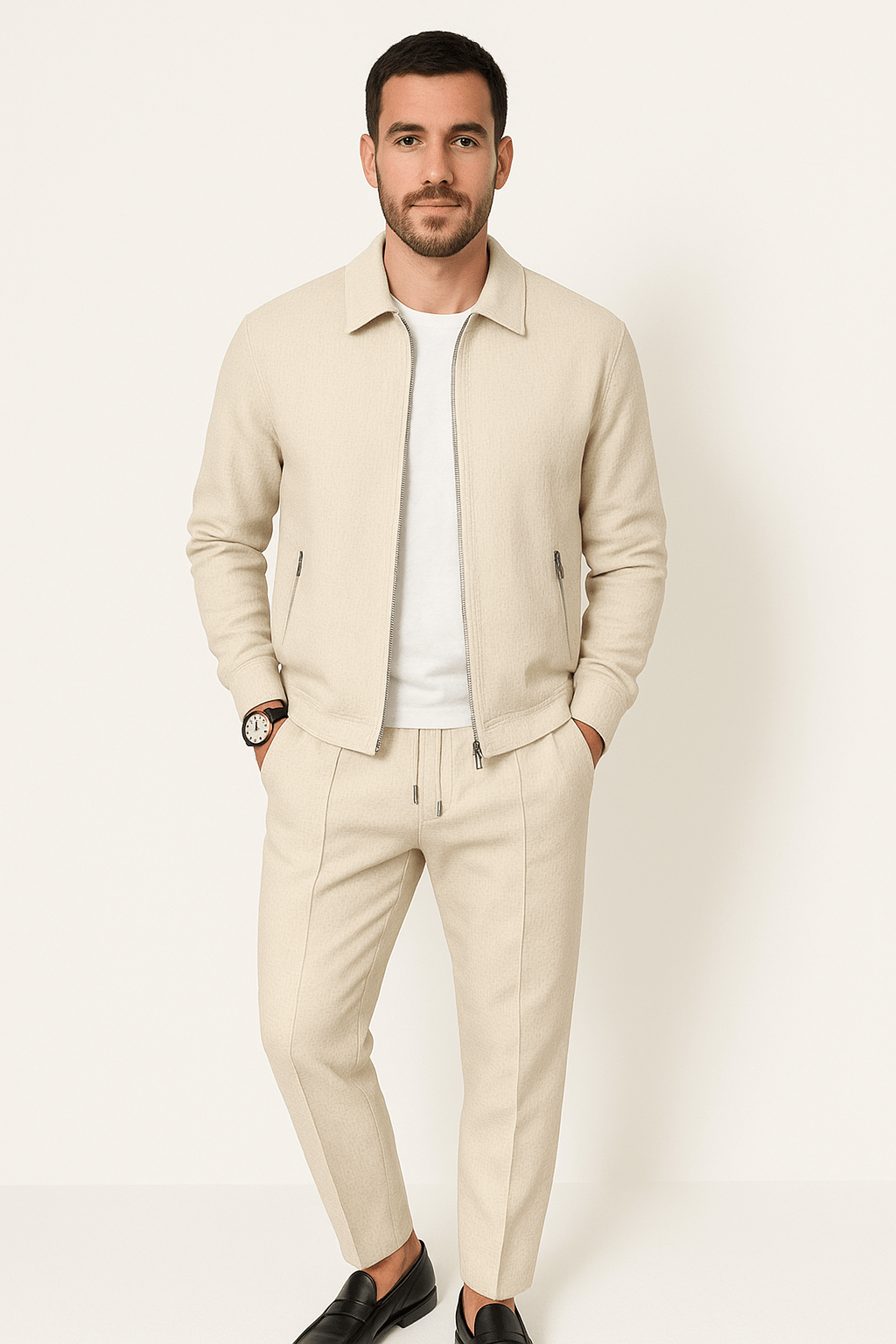 Two-Piece Set - Zip-Up - Co-Ord - Tracksuit - Men's Clothing-Chaps of London-Beige-S-Chaps of London