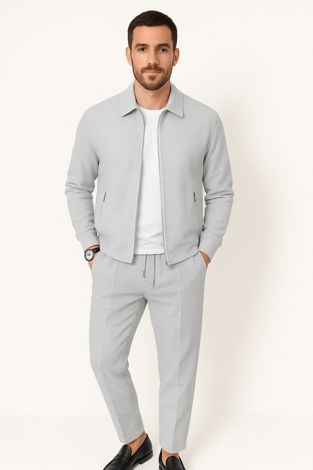 Two-Piece Set - Zip-Up - Co-Ord - Tracksuit - Men's Clothing-Chaps of London-Gray-S-Chaps of London