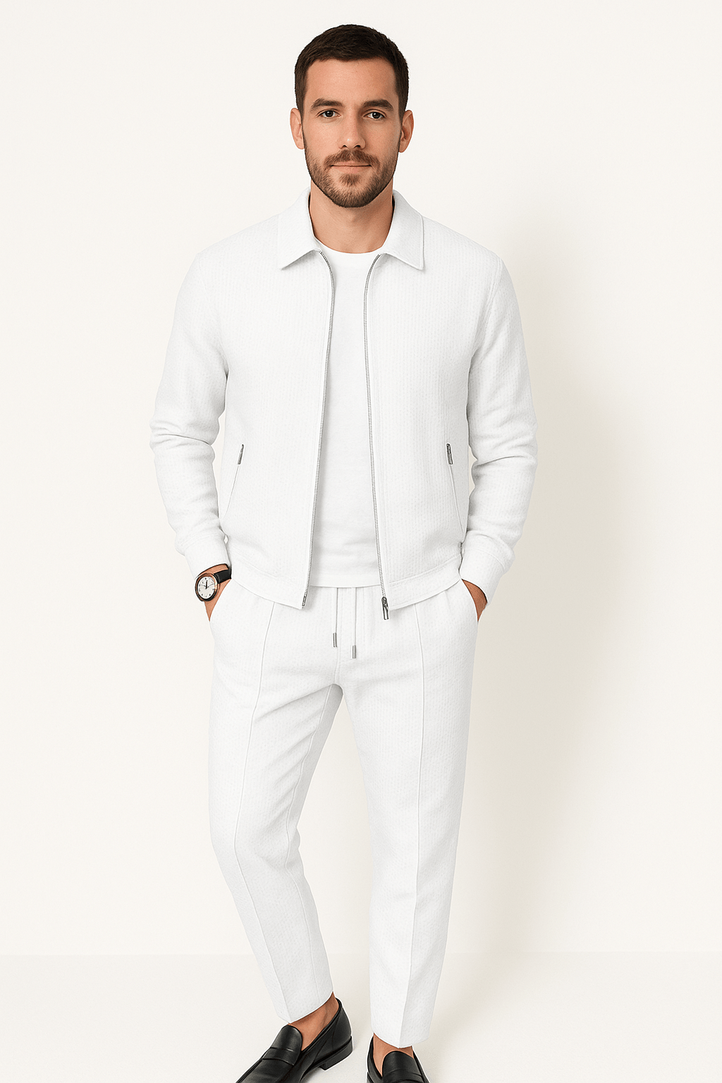 Two-Piece Set - Zip-Up - Co-Ord - Tracksuit - Men's Clothing-Chaps of London-White-S-Chaps of London