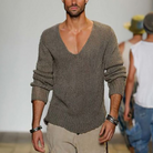 V-Neck Jumper | Long Sleeve | Summer | Knitted Sweater | Men's Clothing-Chaps of London-Gray-S-Chaps of London