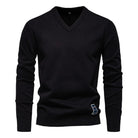 V-Neck Jumper - Men's Classic Casual Long Sleeve Knitted Sweater -Trui man-Chaps of London-Black-S-Chaps of London