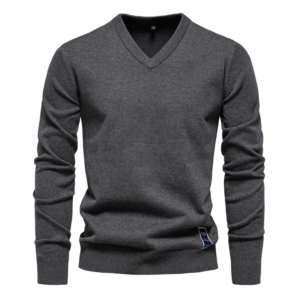 V-Neck Jumper - Men's Classic Casual Long Sleeve Knitted Sweater -Trui man-Chaps of London-Gray-S-Chaps of London