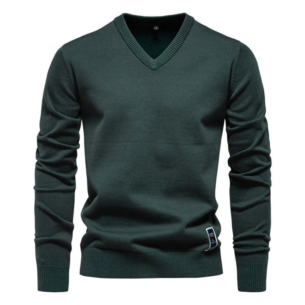 V-Neck Jumper - Men's Classic Casual Long Sleeve Knitted Sweater -Trui man-Chaps of London-Green-S-Chaps of London
