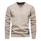V-Neck Jumper - Men's Classic Casual Long Sleeve Knitted Sweater -Trui man-Chaps of London-Khaki-S-Chaps of London