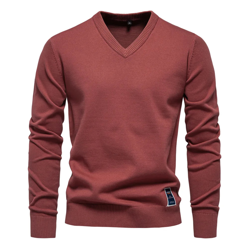V-Neck Jumper - Men's Classic Casual Long Sleeve Knitted Sweater -Trui man-Chaps of London-Red-S-Chaps of London