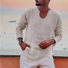 V-Neck Shirt - Men's Lightweight Loose Fit Long Sleeve T-Shirt-Plain V-Neck Casual Shirt for Men-Chaps of London-White-S-Chaps of London