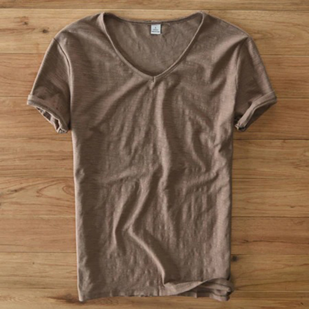 V-Neck T-Shirt | Lightweight | Short Sleeve | Summer Shirt | Men's T-Shirt-Fashion Men T-shirt Summer-Chaps of London-Brown-M-Chaps of London