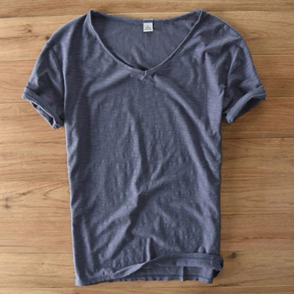 V-Neck T-Shirt | Lightweight | Short Sleeve | Summer Shirt | Men's T-Shirt-Fashion Men T-shirt Summer-Chaps of London-Gray-M-Chaps of London