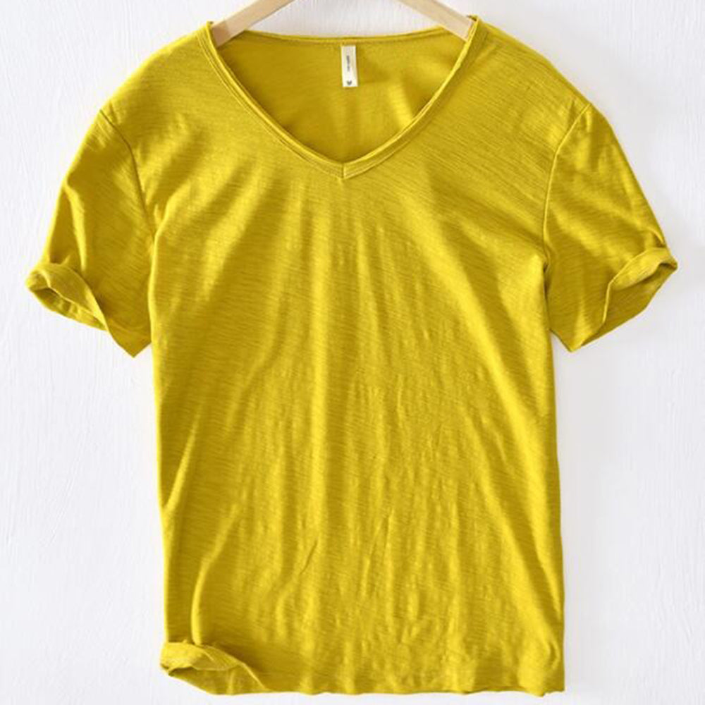 V-Neck T-Shirt | Lightweight | Short Sleeve | Summer Shirt | Men's T-Shirt-Fashion Men T-shirt Summer-Chaps of London-Yellow-M-Chaps of London