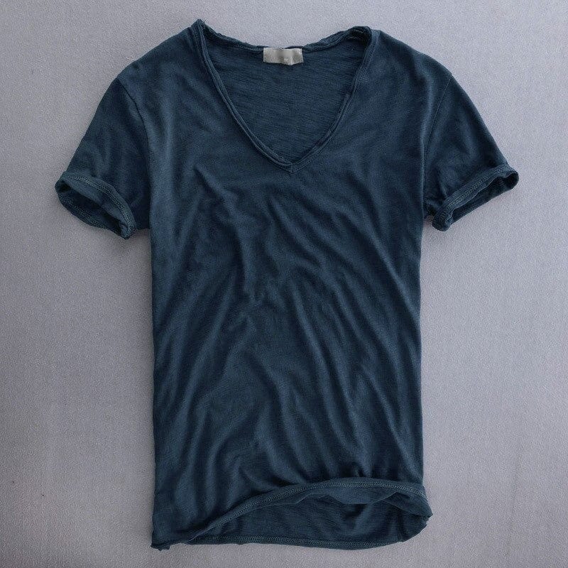 V-Neck T-Shirt - Men's Cotton Lightweight Slim Fit T-Shirt-Chaps of London-Blue-S-Chaps of London