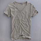 V-Neck T-Shirt - Men's Cotton Lightweight Slim Fit T-Shirt-Chaps of London-Grey-S-Chaps of London