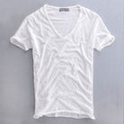 V-Neck T-Shirt - Men's Cotton Lightweight Slim Fit T-Shirt-Chaps of London-White-S-Chaps of London