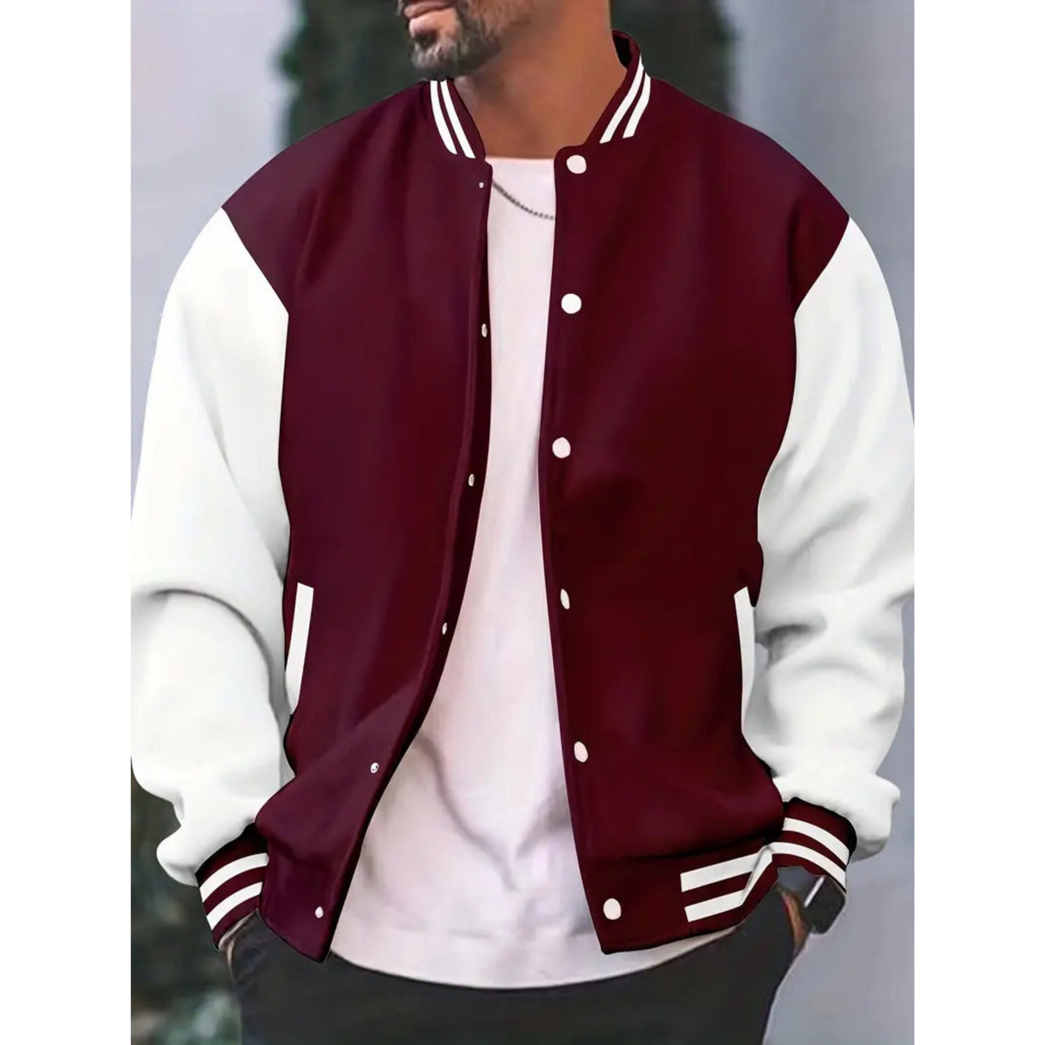 Varsity Jacket - Men's Casual Button-Up Baseball Bomber jacket-Bomber Jacket-Chaps of London-Burgundy-S-Chaps of London