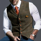 Vest - Single Breasted - Plaid - Waistcoat For Men - Tweed Vest-Chaps of London-Brown-XS-Chaps of London