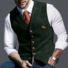 Vest - Single Breasted - Plaid - Waistcoat For Men - Tweed Vest-Chaps of London-Dark Green-XS-Chaps of London