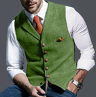 Vest - Single Breasted - Plaid - Waistcoat For Men - Tweed Vest-Chaps of London-Light Green-XS-Chaps of London