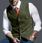 Vest - Single Breasted - Plaid - Waistcoat For Men - Tweed Vest-Chaps of London-Olive Green-XS-Chaps of London